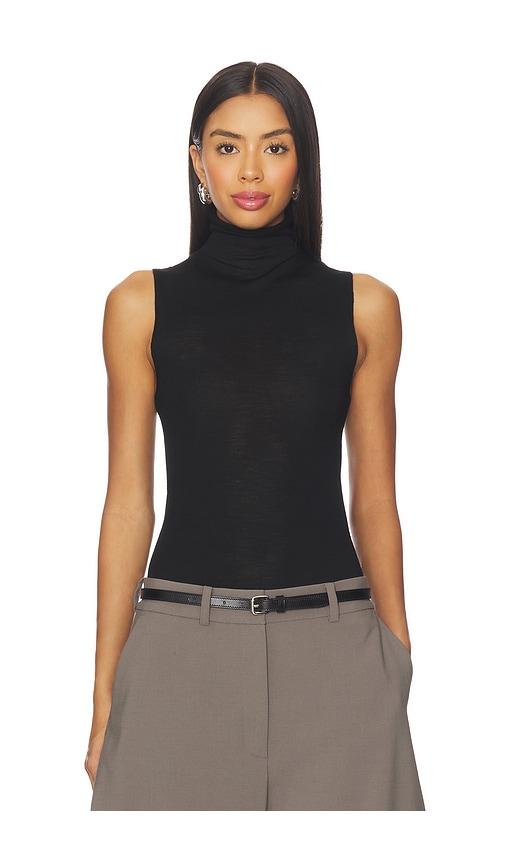 eaves alaska sleeveless knit mockneck in black.
