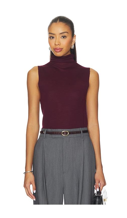 eaves alaska sleeveless knit mockneck in burgundy.