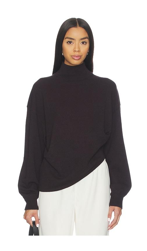 eaves allma asymmetric sweater in brown.