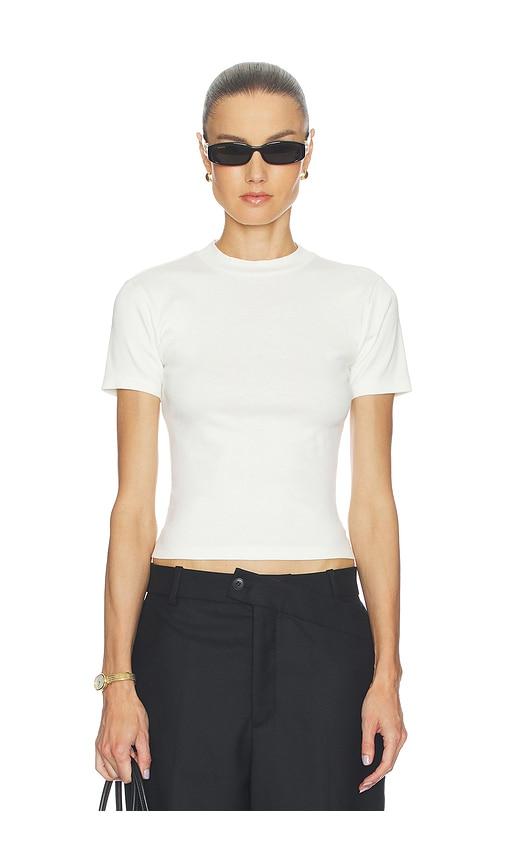 eaves bonnie high neck baby tee in white.