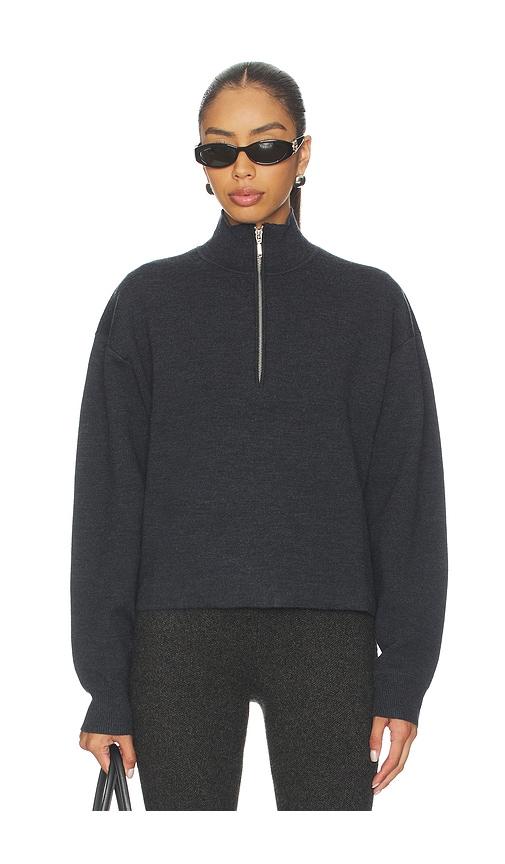 eaves brecken double faced half zip sweater in grey.