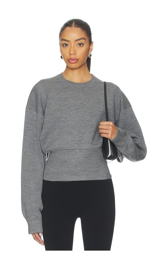 eaves carlie double faced blouson crewneck in grey.