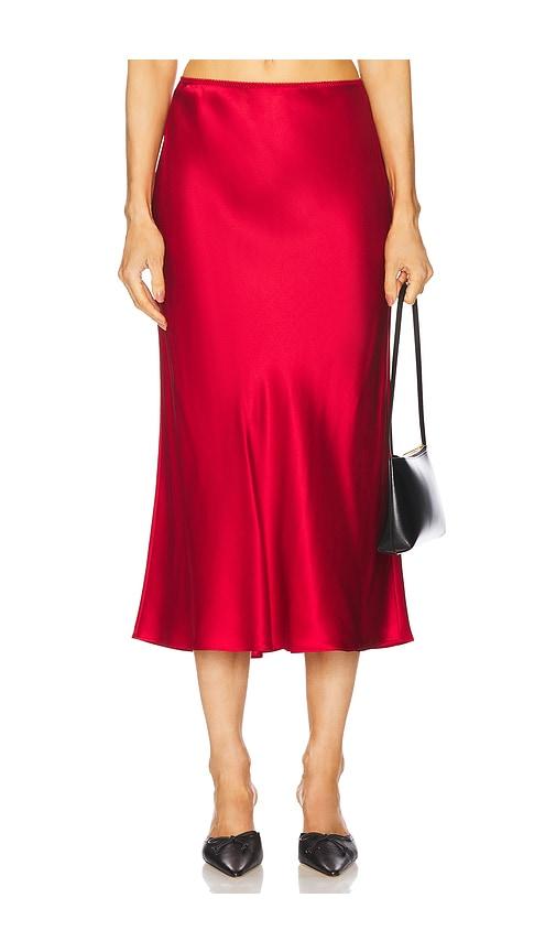 eaves chana silk midi skirt in red.