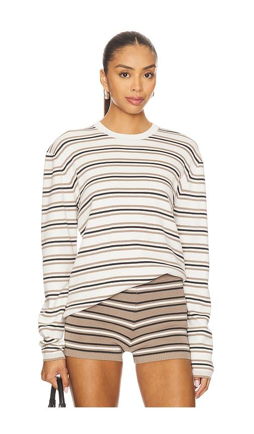 eaves cydnee striped oversized sweater in white,taupe.