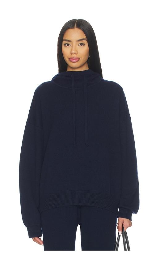 eaves danna core knit hoodie in navy.