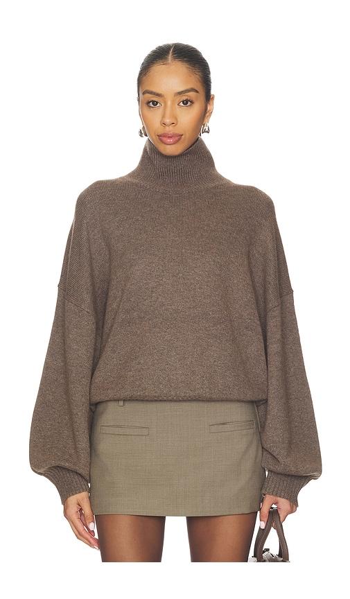 eaves ellara oversized knit mock neck in taupe.