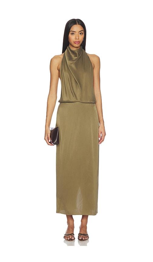eaves frida silk dress in olive.