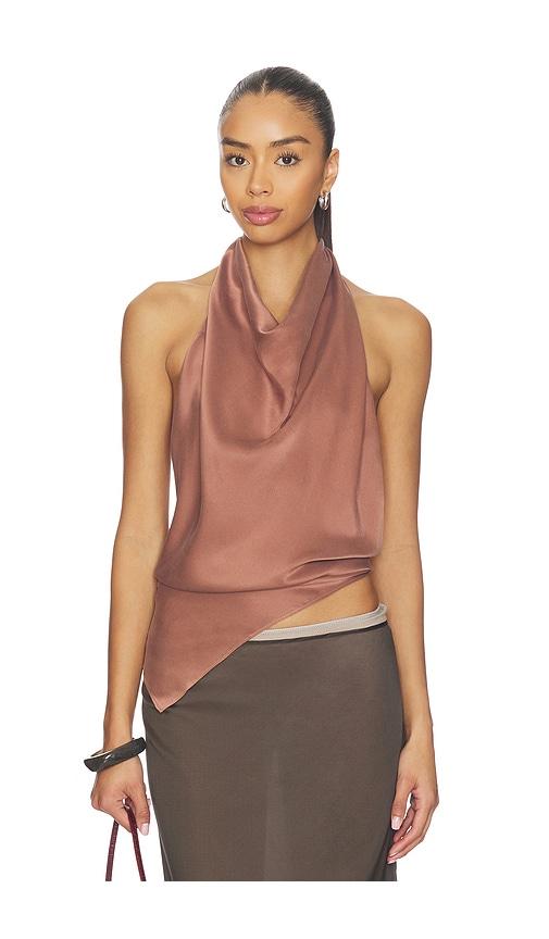 eaves frida silk top in brown.