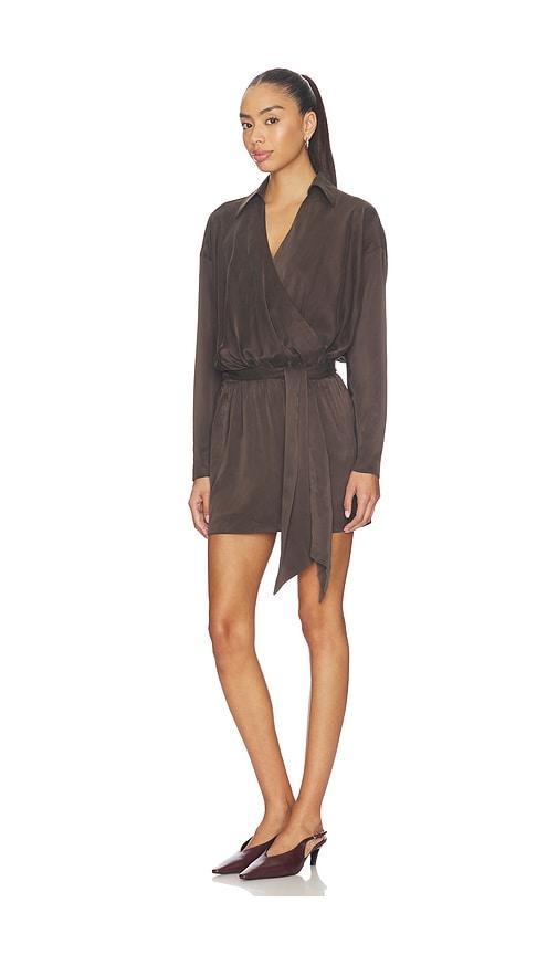 eaves gaia silk mini dress in brown.