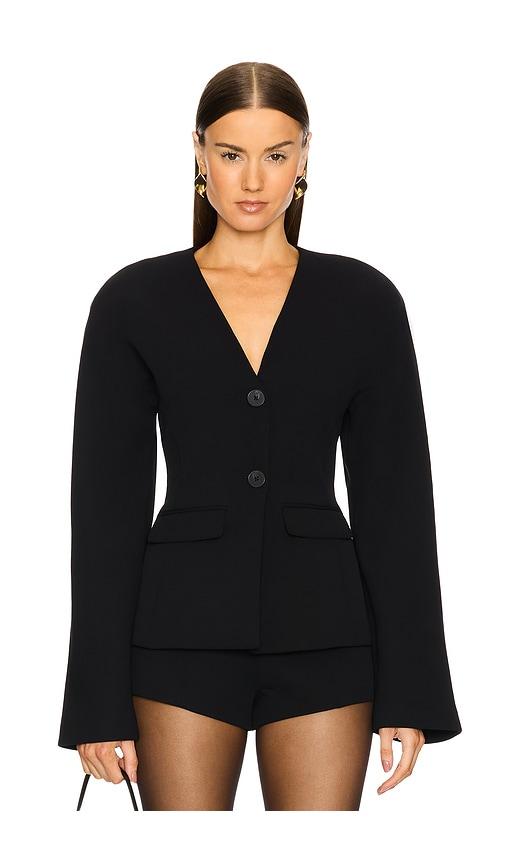 eaves gal polished crepe blazer in black.