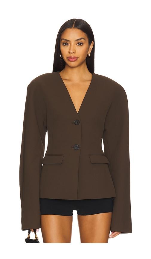eaves gal polished crepe blazer in chocolate.