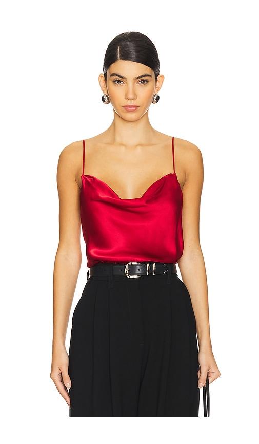 eaves haim silk cami top in red.