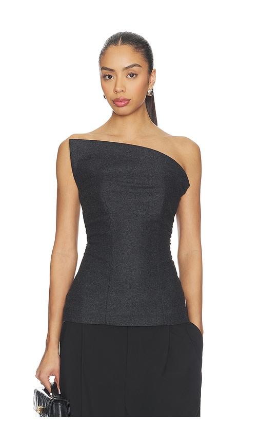 eaves helge wool flannel structured top in charcoal.