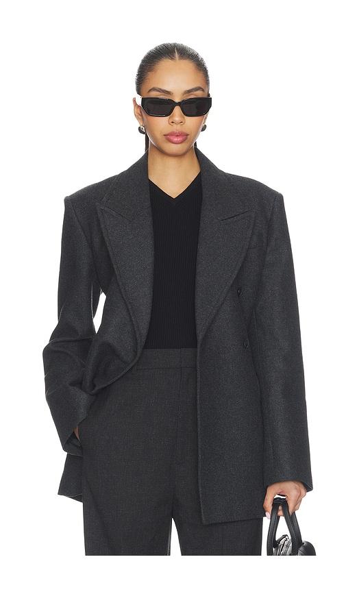 eaves hulda wool flannel blazer in charcoal.