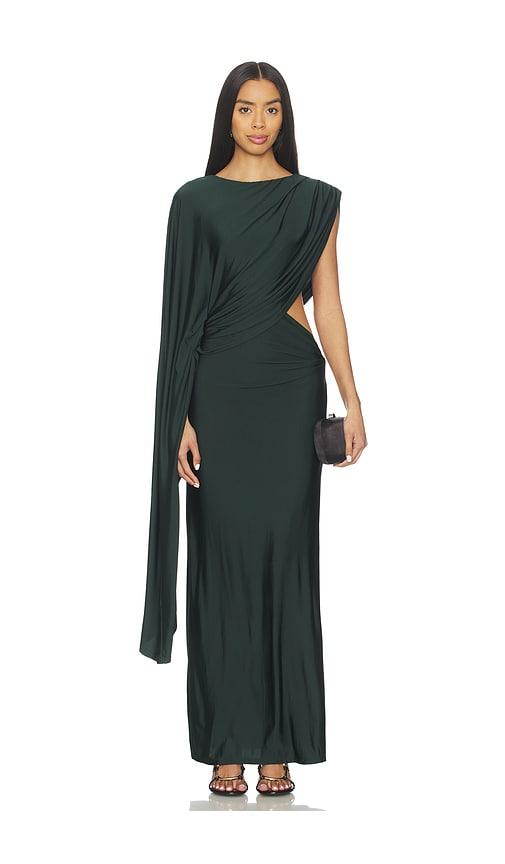 eaves ingrida maxi dress in dark green.