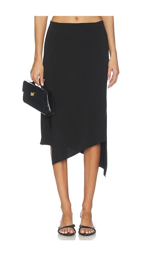 eaves ira asym midi skirt in black.