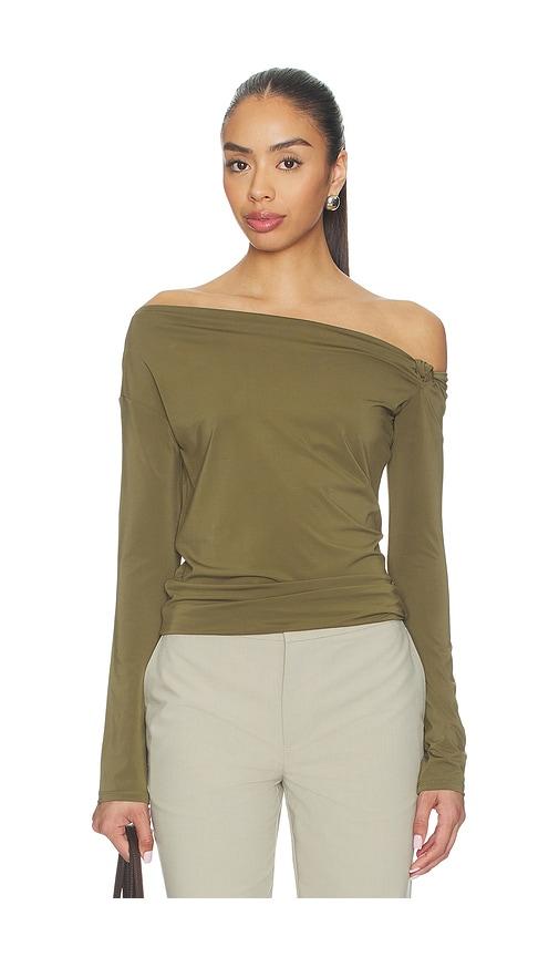 eaves jayne off shoulder top in olive.