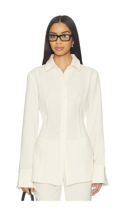eaves lovise polished crepe blouse in white.