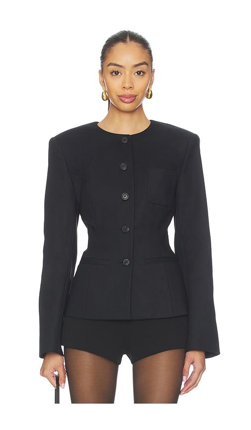 eaves mai compact suiting blazer in black.