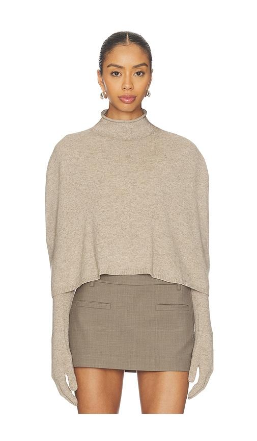 eaves miyah knit cape in taupe.