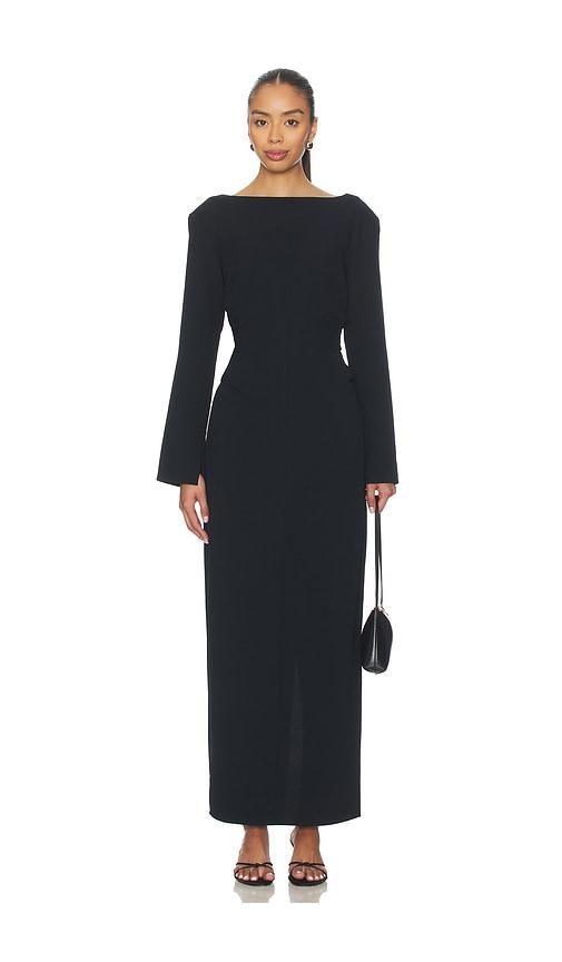 eaves norna polished crepe maxi dress in black.