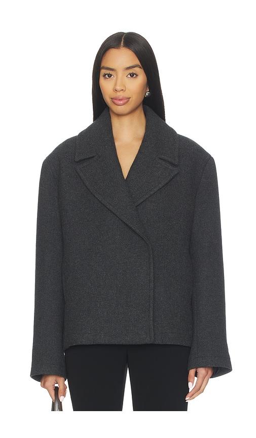 eaves oak manteco wool cropped peacoat in grey.
