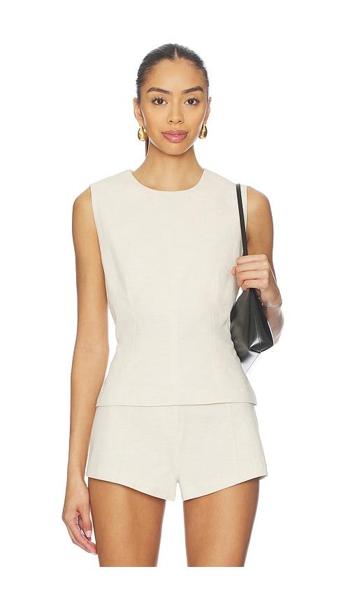 eaves orsino fray top in brown.