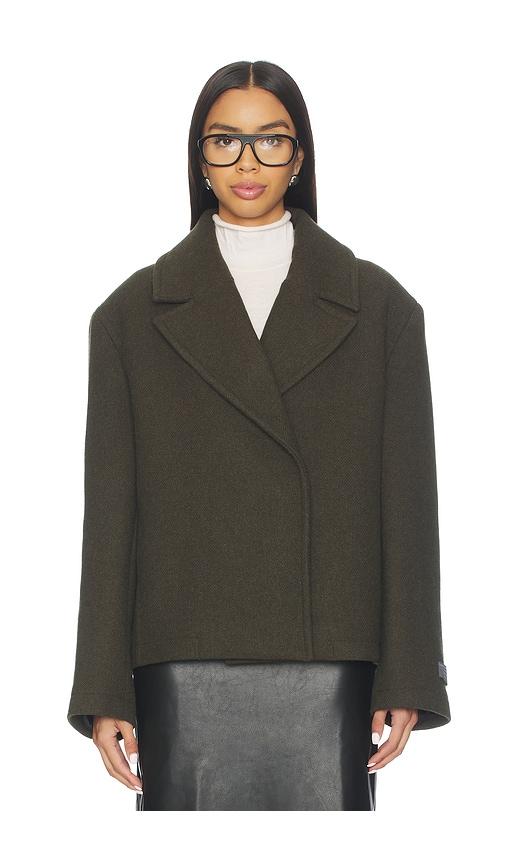 eaves osk manteco wool cropped peacoat in green.