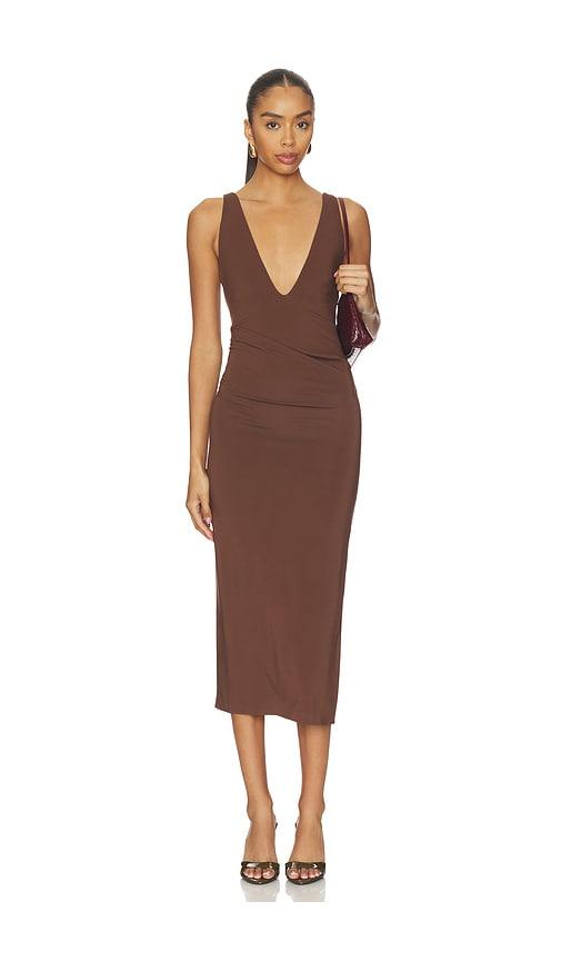 eaves prava midi dress in chocolate.