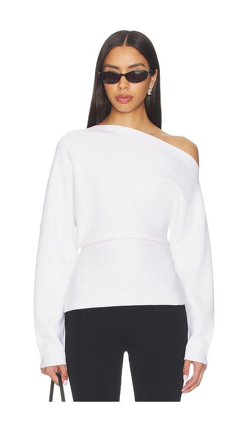 eaves rachelle draped knit top in white.