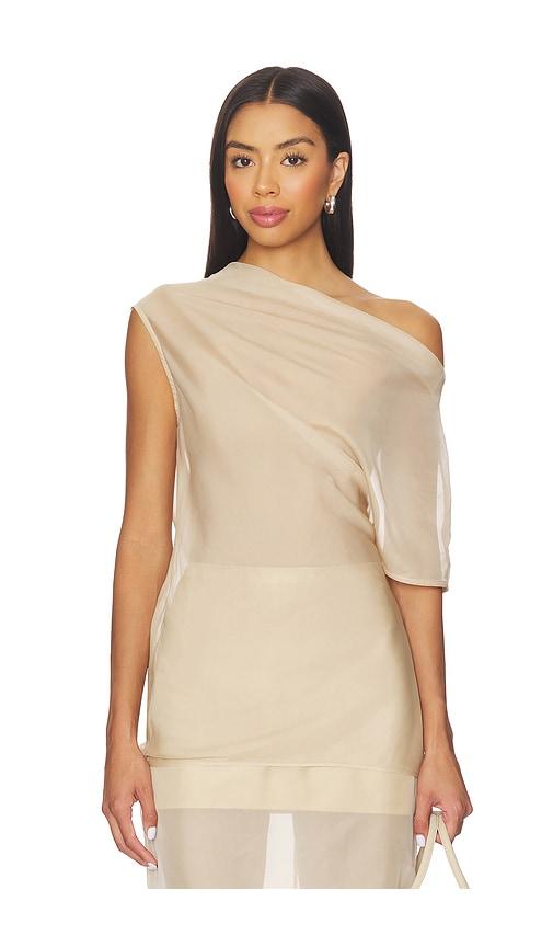 eaves saeunn asym top in beige.