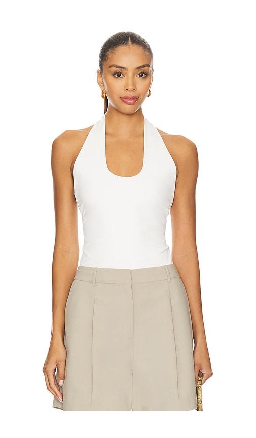 eaves simeon halter top in white.