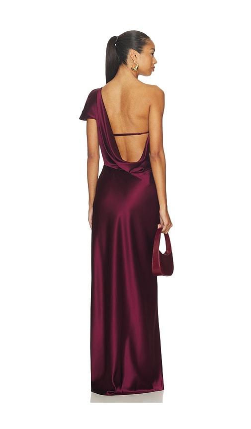 eaves svann gown in burgundy.