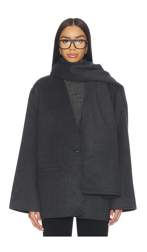 eaves x coco ragni wool scarf jacket in charcoal.