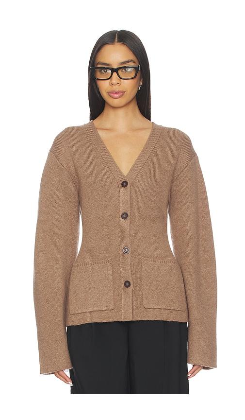 eaves x coco sophie structured cardigan in brown.