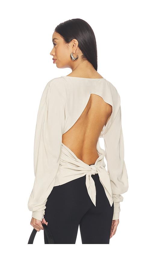eaves x jasmine tookes amari open back top in beige.
