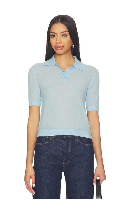 eaves x jasmine tookes emmery light knit polo in baby blue.