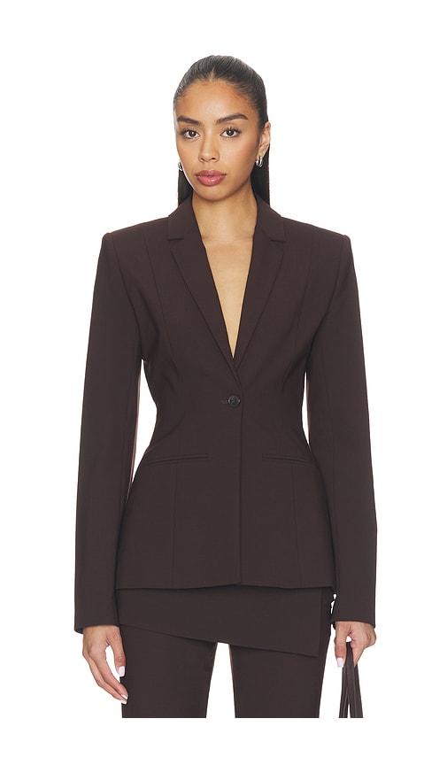 eaves x jasmine tookes filipa tailored blazer in brown.
