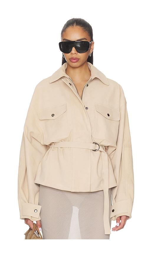 eaves x jasmine tookes lina belted jacket in brown.