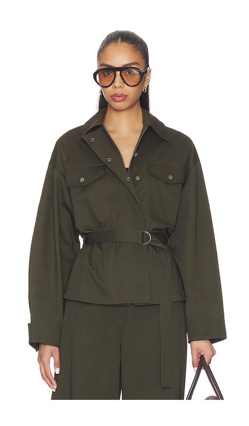 eaves x jasmine tookes lina belted jacket in olive.