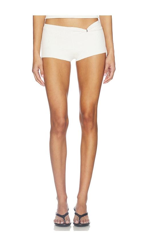 eaves x jasmine tookes silvana knit micro short in ivory.