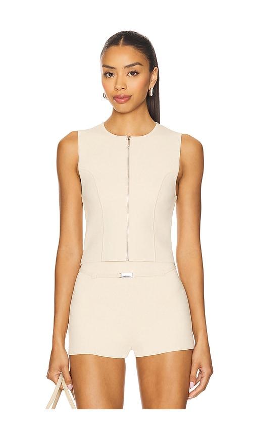 eaves zarina sport zip tank in beige.