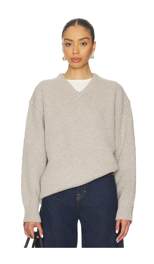 eaves zelia v-neck sweater in beige.