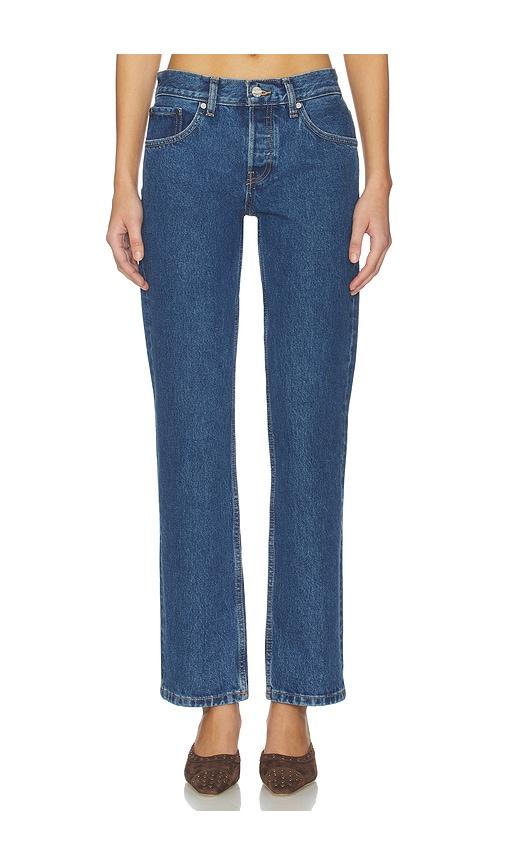 eb denim ariel mid rise wedgie jeans in blue.