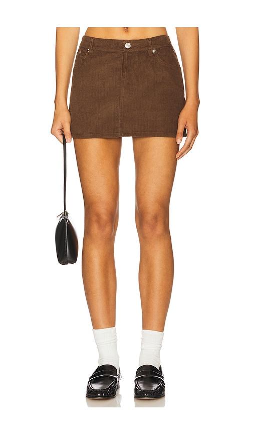 eb denim cherry mini skirt in brown.