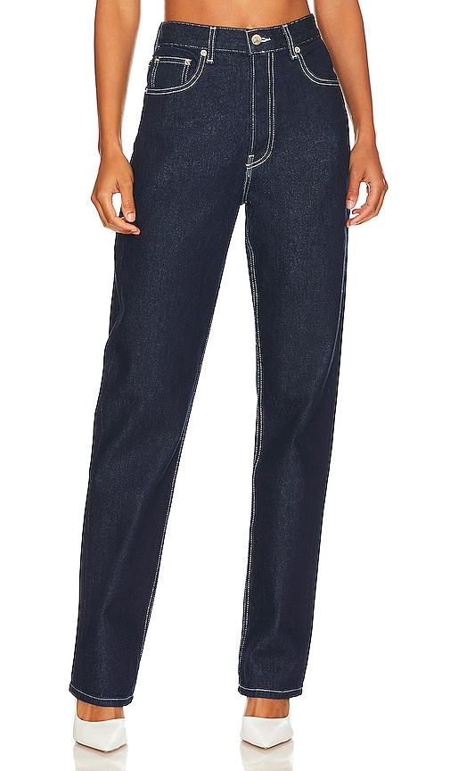 eb denim high rise straight jeans in denim-dark.