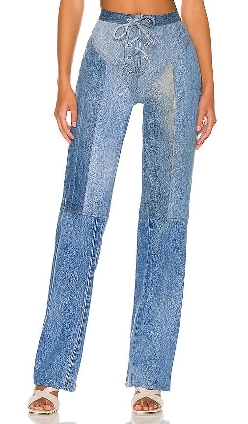 eb denim lace up jeans in denim-medium.