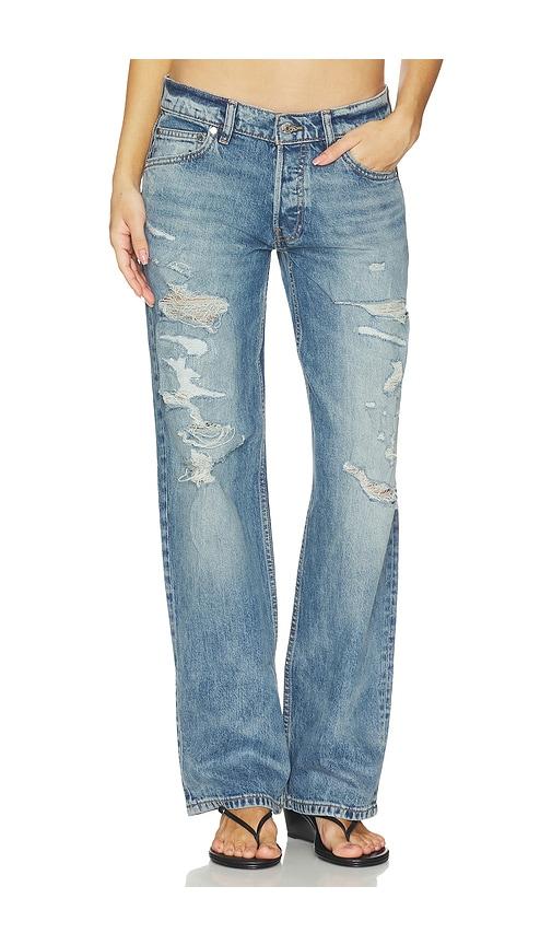 eb denim low rise baggy jeans in blue.