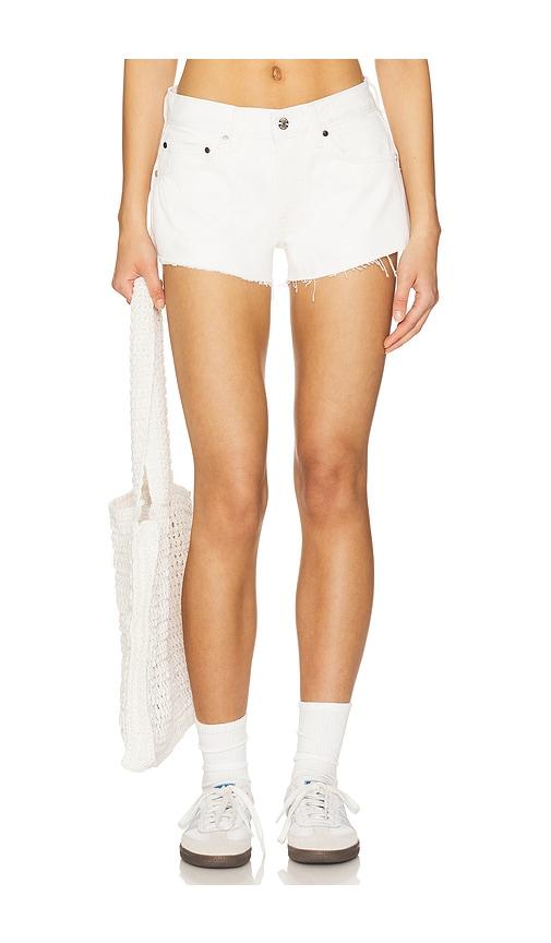 eb denim low rise cut offs in white.