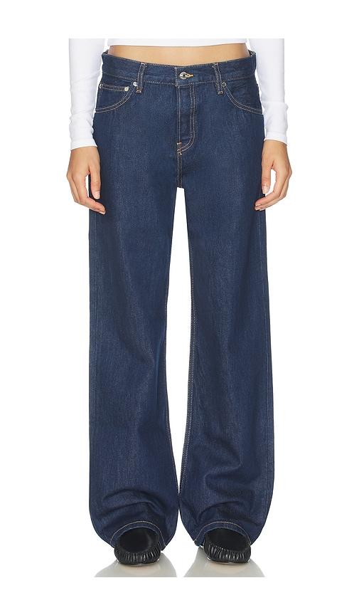 eb denim mid rise baggy jeans in blue.